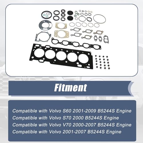 Image of XQSMWF MLS Cylinder Head Gasket Set Compatible with Volvo S60 S70 S80 V70 XC70 XC90 C70 2.4L 2.5L L5 DOHC 2000-2009, Replaces HS26256PT HS54548 HGS4264 9443896 271802