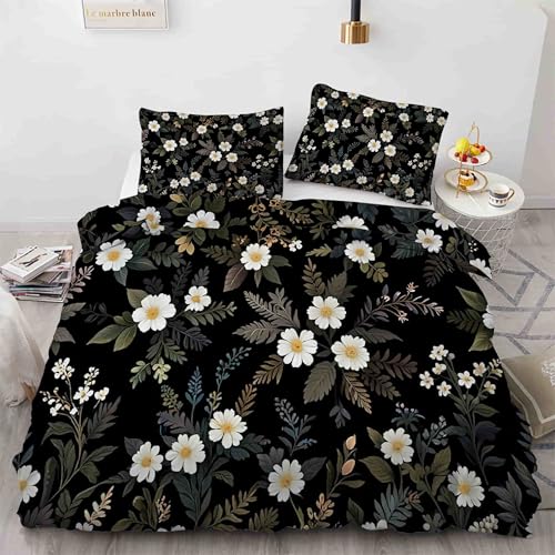 Parure de lit 90x190 noir fleurs avec housse de couette microfibre et 2 taies - 4