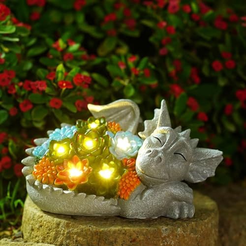 Solar Drachen Gartenfigur - LED Beleuchtete Deko Für Garten & Terrasse
