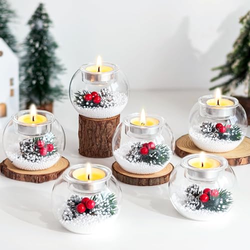 Hewory Christmas Tealight Candle Holder: 6Pcs Glass Tea Light Candle Holder