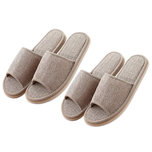 2 Pairs Womens Indoor House Slippers Home Shoes Open Toe Slip on Cotton House Slippers Hotel Beige 29cm