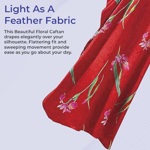 SAGEFINDS Beautiful Floral Caftan for Women | Ultimate Satin Comfort | Loungewear | Swimsuit Cover Up | Elegant Dress | One Size Fits Most Red2