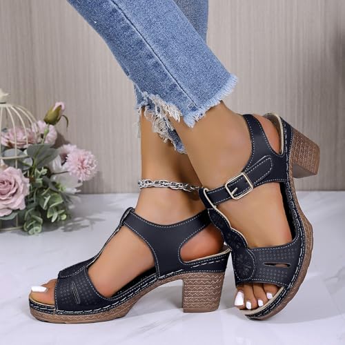 Orthopedic Sandals for Women Dressy Summer Casual Ankle Strap Hollow Out Sandals Platform Beach Casual Slip on Sandal Comfortable Flower Shoe Adjustable Hook Loop Shoes3