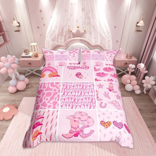 Housse de couette cowgirl rose pour chambre d'enfant style patchwork Loussiesd - 2