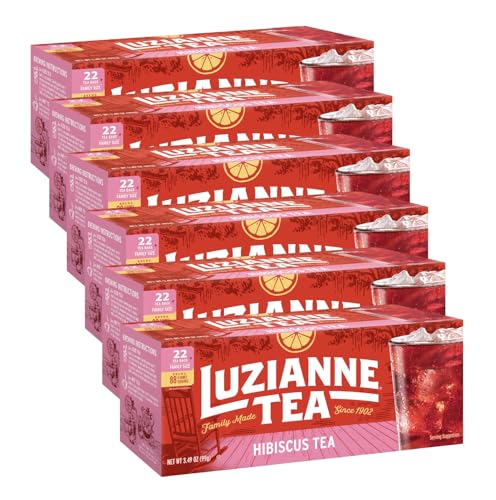 Image of Luzianne Unsweetened Hibiscus Iced Tea Bags, Family Size, 22ct Box (Pack of 6)