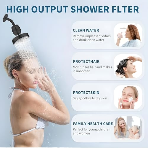 Image of 20 Stage Shower Filter for Hard Water - 99% Removal High Output Shower Head Filter for Chlorine, Heavy Metals, Improve Skin, Hair and Nails, Chrome Finish, Black