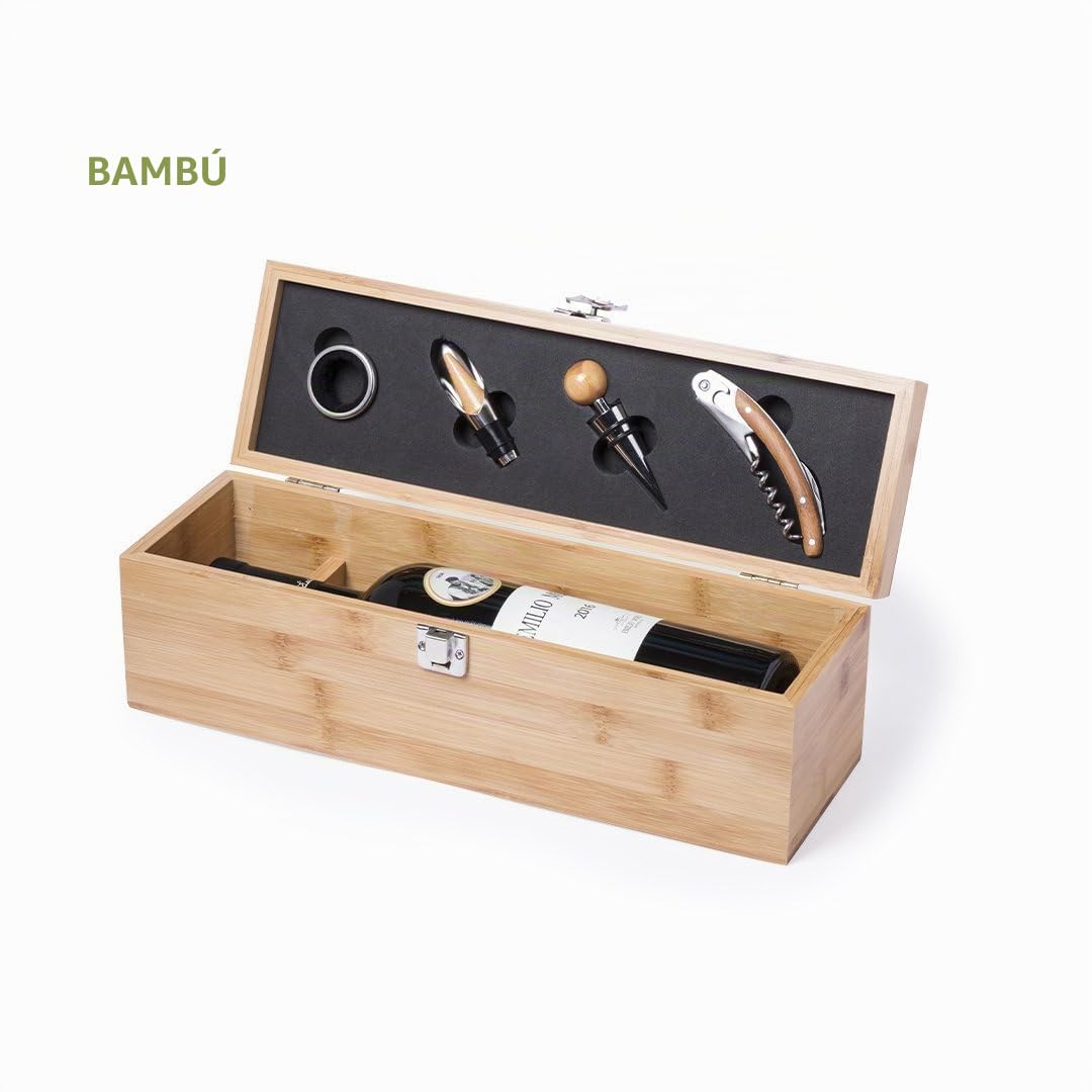 Caja de Regalo de Bambú para Vino | Con Accesorios