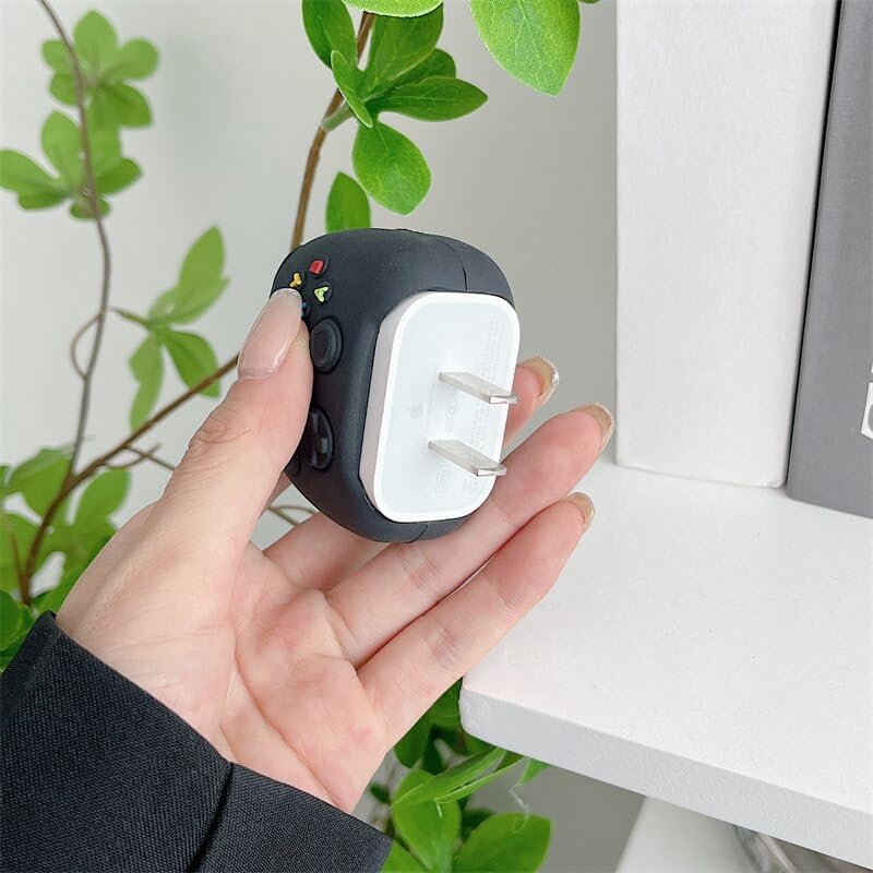 Image of Silicone Protective Case for Apple 20W & 18W iPhone USB-C Power Adapter Charger and for USB Lightning Cable, 3D Cartoon Case for iPhone Charger 18W /20W Only (Black Console)