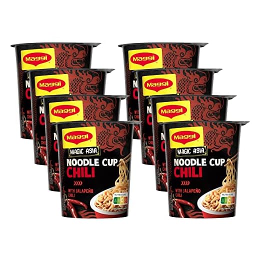 Maggi Magic Asia Noodle Chili Cup, Instant Nudel-Snack, asiatisches Fertiggericht, scharf gewürzt, 8er Pack (8 x 63g)