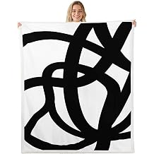 jejeloiu Stripe Line Fleece Throw Blanket Queen 90"x90" Kids Geometric Plush Blanket for Bed Sofa Couch Black and White Soft Abstract Room Decor Modern Art