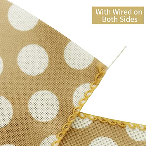 Toniful 2.5 Inch Wired Edge Burlap Ribbon, Natural Burlap Color And Dots Ribbons For Gift Wrapping, Wreath Bows Making, Crafts Home Party Christmas Tree Decoration（Dots ，6Yds） #TOP2