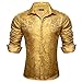 Barry.Wang Gold Shirts for Men Paisley Silk Disco Party Button Dress Shirt Long Sleeve Victorian Casual