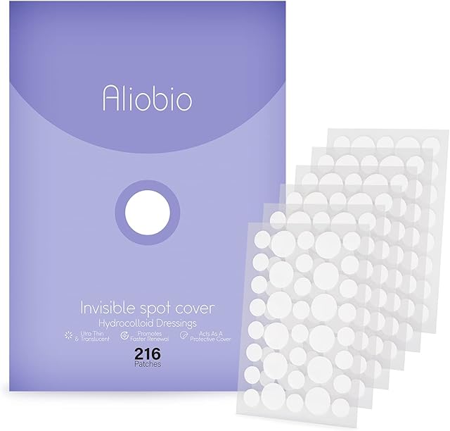 Acne Patches Aliobio Hydrocolloid Patches Pimple Patches Spot Patches Invisible Acne Stickers (6 sheet/216 Patches)
