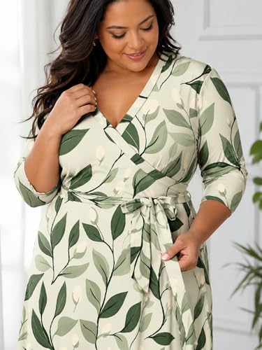Image of PinkPatty Women's Plus Size Maxi Dress Print 3 /4 Sleeves V Neck Party Sundress Wedding Guest Dresses