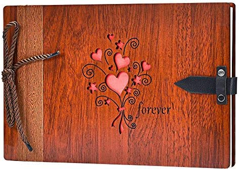 ZEEYUAN Photo Album Scrapbook, 11.4 x7.4 Inches Wooden DIY Album Book with 80 Pages Present for Valentines Mothers Anniversary Day Birthday