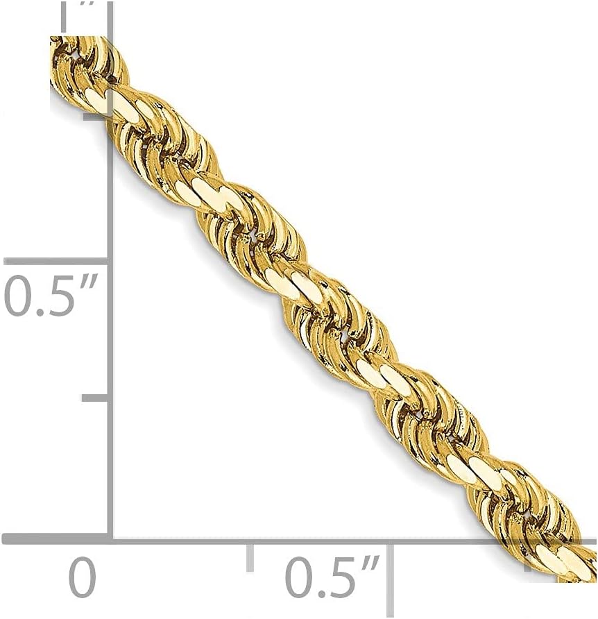 14K Yellow Gold 3.5mm Semi Solid Diamond-cut Lobster Clasp with Rope Chain Bracelet