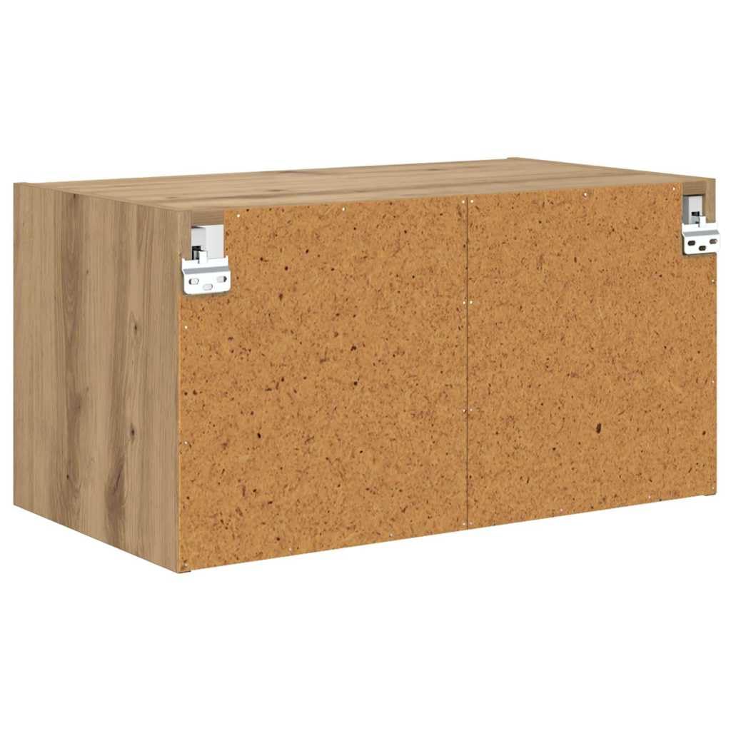 Wandschränke 2er-Set Artisan-Eiche, 68x37x35 cm, aus Holzwerkstoff mit Glastüren, Wandmontage, für Wohnzimmer und Büro, Moderne Aufbewahrung