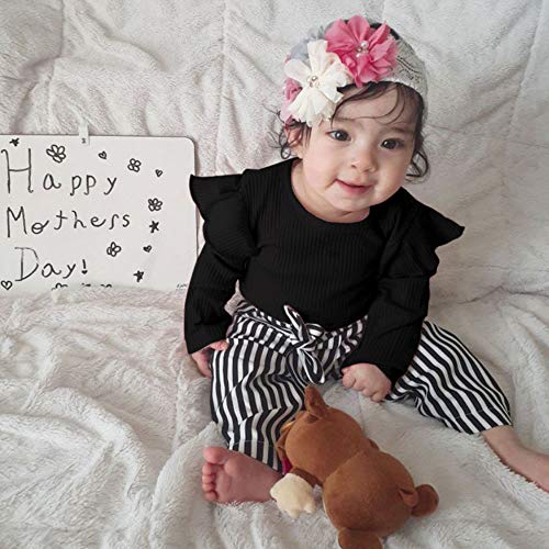 Dream Bus Newborn Toddler Baby Girl Outfits Romper Ribbed Knitted Long Sleeve Cotton Striped Pants Black,0-3 Months #TOP2