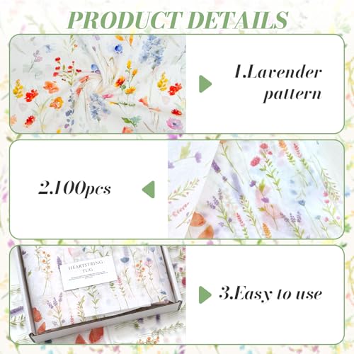 Euablfo 100 Blatt Seidenpapier Set, Bunt Seidenpapier Verpackungsmaterial, Geschenkpapier mit Blumen Muster, für Geburtstag Babyparty Hochzeit Valentinstag Taufe Kommunion Geschenkverpackung