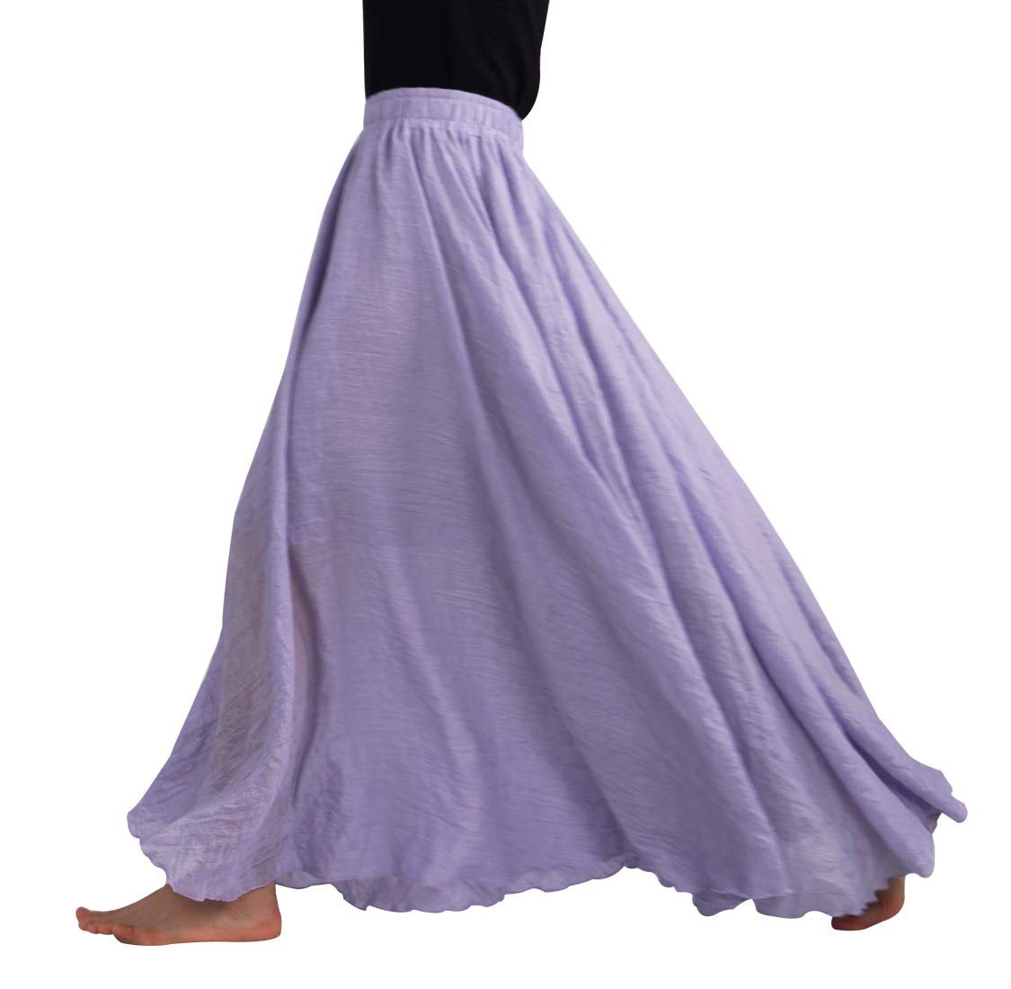 Womens Vintage Cotton Linen Long Maxi Skirt Two-Layer A-Line Elastic Waist Bohemian Long Skirt