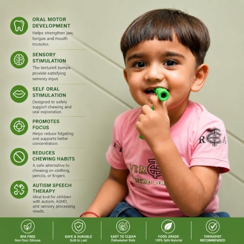 Image of Chewy tubes speech therapy tools, Solution for speech Delay child pack of 1 Green