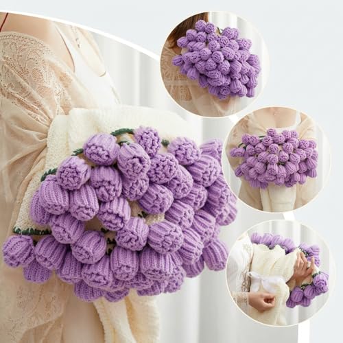 Image of Flower Bouquet Blanket, Gifts for Mom Daughter Grandkids Her Wife Girlfriend, Completed Crochet Flower Blanket,Soft Knitted Throw Blankets,Housewarming Gifts for Birthday Anniversary (Purple Roses)