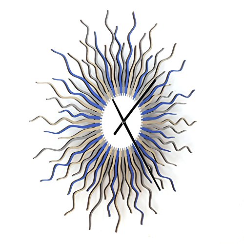 39Inch Blue, Gray And Silver Starburst Wall Clock, Chic Wintry Colors Wall Decor & Art + Handmade Medusa Arctic Clock Large Oversized (Xxl) Size By Ardeola #TOP4