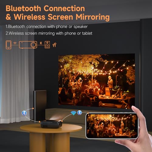 Image of Mini Video Projector with WiFi Bluetooth, Native 1080P Portable Movie Projector, Compatible with SmartPhone, TV Stick, PS5, Laptop HDMI USB for Home Theater Indoor Outdoor Movies