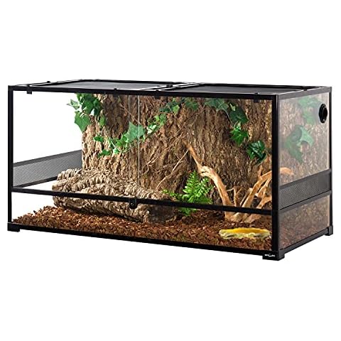REPTIZOO Large Reptile Terrarium, Tall & 48 INCH Wide Reptile Tank with Sliding Door Top Screen Ventilation & Anti Escape Lid (48" W X 24" D X 24" H (Full Glass & Side Mesh Panel Switchable)) Cover