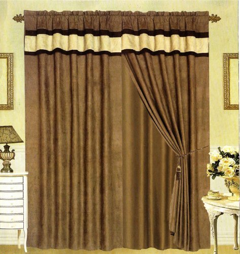 Grand Linen Modern Black, Brown, And White Suede Patchwork Window Curtain/Drape Set With Sheer Backing 120-By-84-Inch #TOP27