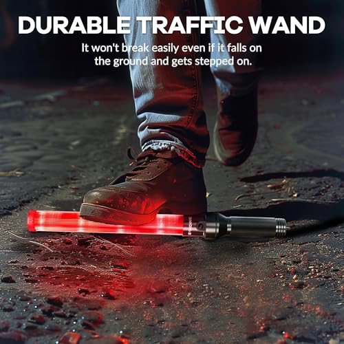 Image of E-riding 20 Pack 16 Inch Rechargeable Traffic Wand, Red Traffic Control Baton with 2 Flashing Modes, LED Safety Light Wand, Air Marshaling Wand for Airport, Parking, Car Directing