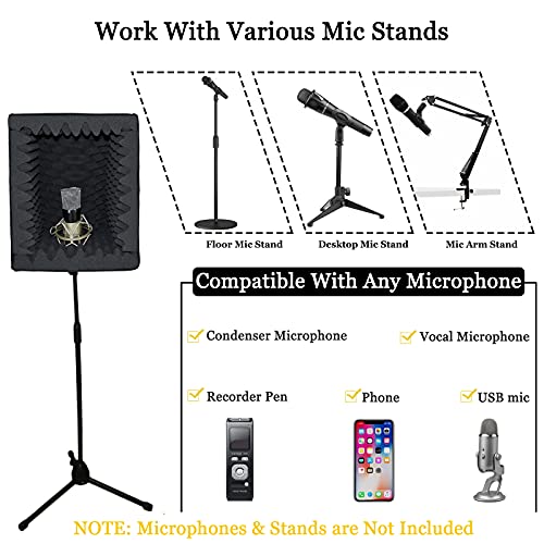 Troystudio Portable Sound Recording Vocal Booth Box - |Reflection Filter & Microphone Isolation Shield| - |Large, Foldable, Stand Mountable, Super Dense Sound Absorbing Foam| (Small Size) #TOP3