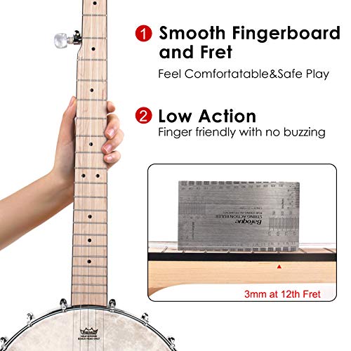 image for 5 String Banjo, AKLOT Adjustable Full Size Maple Banjo Open Back Remo 