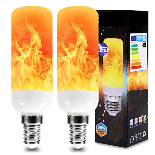 Rosnek Flammenlampe 2 Stück, LED Flammen Glühbirne E27/E12/E14 Flackernde Glühbirne,Flammen Lampe mit 3 Lichtmodi für Zuhause, Außen, Innen, Halloween,Garten,Party Dekoration(E14)…