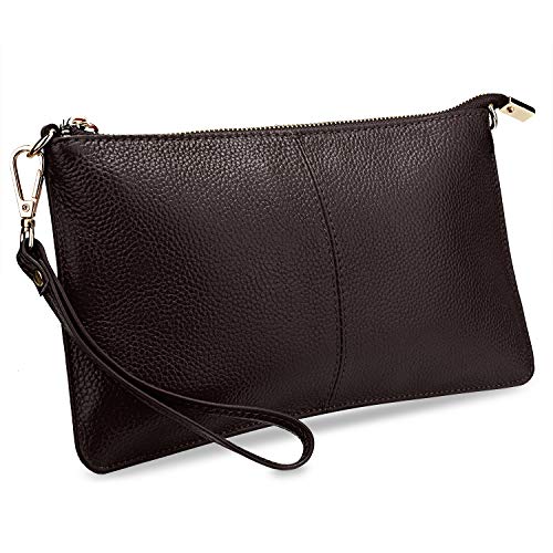 Image of YALUXE Genuine Leather Wristlet Handbags Purses Cell Phone Pocket Clutch Wallet Crossbody Bags for Women