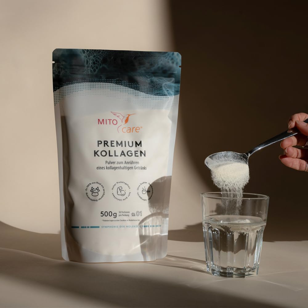 MITOcare Premium Kollagen Pulver - Das Nahrungsergänzungsmittel kann das Bindegewebe stärken und straffen - Proteine unterstützen den Muskelaufbau - Praktisches Vorratspack ausreichend für 50 Tage