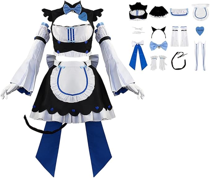 IOPBOT Women Maid Outfit Cosplay Anime Neko Black and White Maid Dress Cat Ears