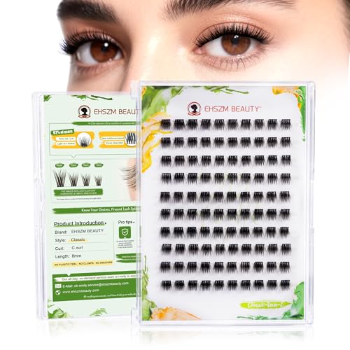 Ehszm Beauty Short 8mm C Curl Natural Wispy Lash Clusters - Individual Lash Extensions, Ultra-Soft & No Plastic Feel | Thin Band, Long-Lasting, New Comfort, Classic Style