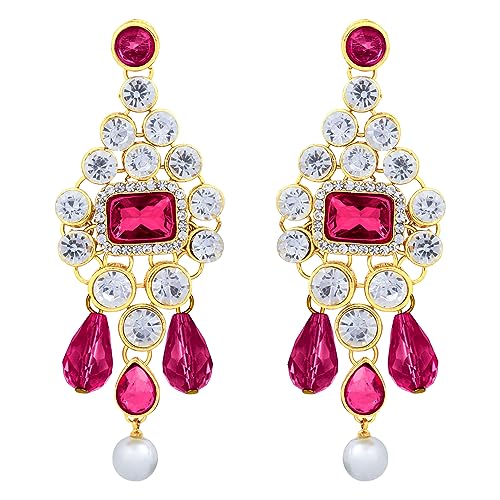 Image of Peora Crystal Choker Necklace with Maang Tikka Earrings Indian Traditional Bridal Wedding Jewellery Set for Women