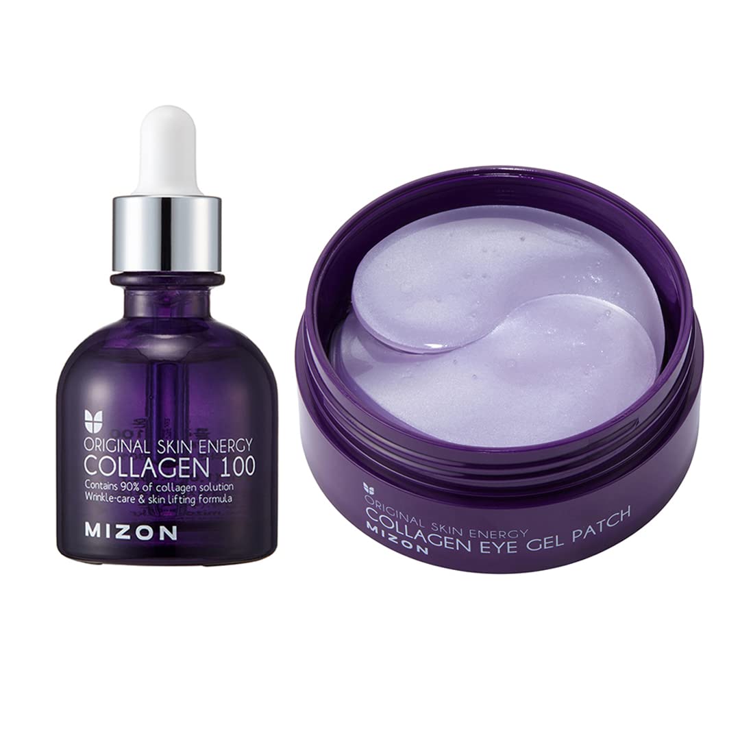 MIZON Marine Collagen Eye Patch, 100 Ampoule - Reduces Wrinkles, Improves Elasticity, Hydrates Skin