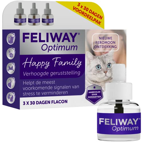 FELIWAY Optimum - Paquete de beneficios - 3 x 48 ml - Solución mejorada para señales de estrés de gatos: ayuda con arañazos, miedos, cambios, marcado con orina y conflictos entre gatos