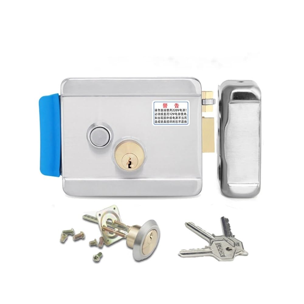 DC12V Stainless Steel Electronic Control Lock Gate Door Lock Eletric Rim Lock NSIXSURIM(Single -Right Open)
