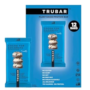 TRUBAR Vegan Protein Bar, Cocoa For Coconuts, Gluten Free, Plant Based Protein, Dairy Free, Non GMO, Soy Free, No Sugar Alcohols, 12G Protein, 12G Fiber, 23G Carb, On the Go Snack Bars, 12ct