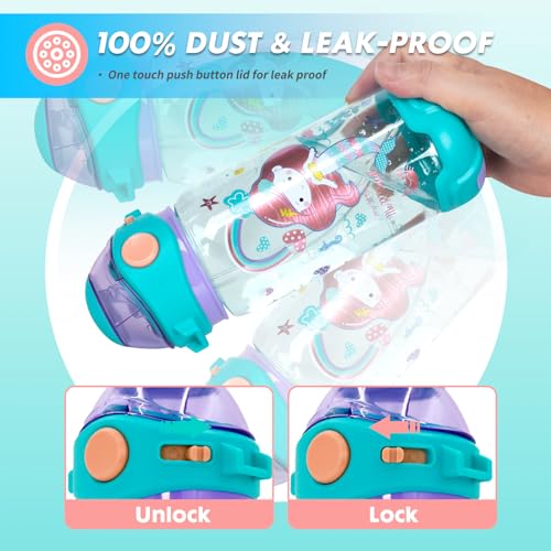 PinkSheep Kids Water Bottle with Straw/Lanyard 650ml BPA Free Child Drinking Water Bottle Leak-Proof Locking Flip Lid for Kids Girls Boys School Sport Travel (Mermaid A) - Image 4