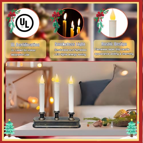 Image of Battery Operated LED Window Candles - 3 Light Flameless Taper Candles with Dusk to Dawn Sensor, 9 Inch Christmas Window Candle Lights with Flickering Amber Flame for Indoor Table Window Holiday Decor