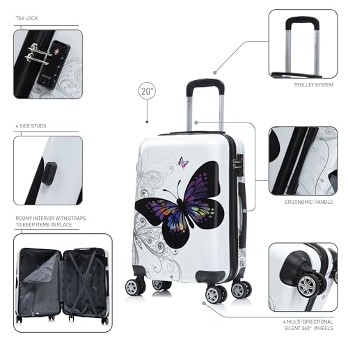 Image of InUSA Butterfly Print 20-Inch Carry-On Hardside Spinner Luggage Travel