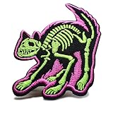 PatchKingdom Skeleton Bone Cat Embroidered Iron on Sew on Patch Funny Punk Biker Emblem Gothic Kitte