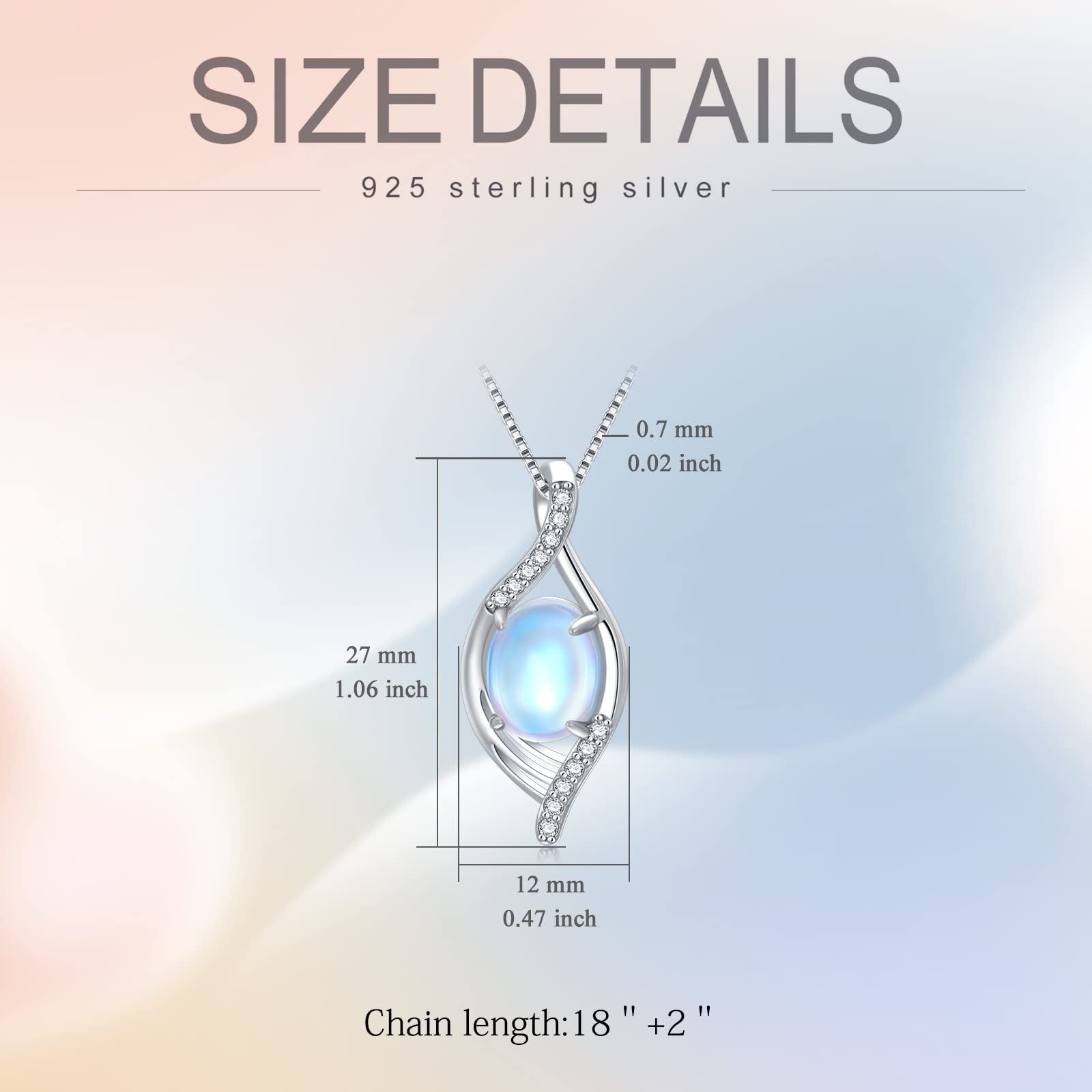 Mondstein Kette Damen 925 Sterling Silber Anhänger Halskette Tropfen Regenbogen Schmuck Geburtstag Geschenk für Mutter Mädchen