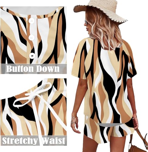Image of WIHOLL Two Piece Outfits for Women Lounge Sets Button Down Top and Shorts Set Sweatsuits with Pockets