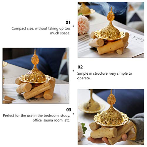 SOLUSTRE Queimador de incenso de metal chinês suporte de incenso dourado vintage antigo fornalha par